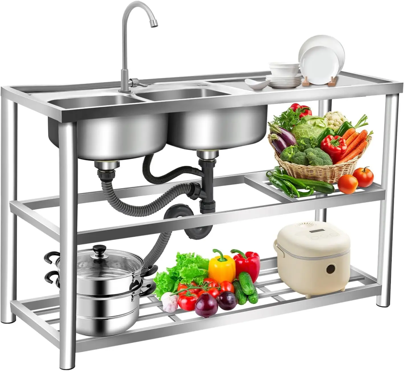 Évier autoportant à 3 niveaux  - Commercial Kitchen Sink avis et prix