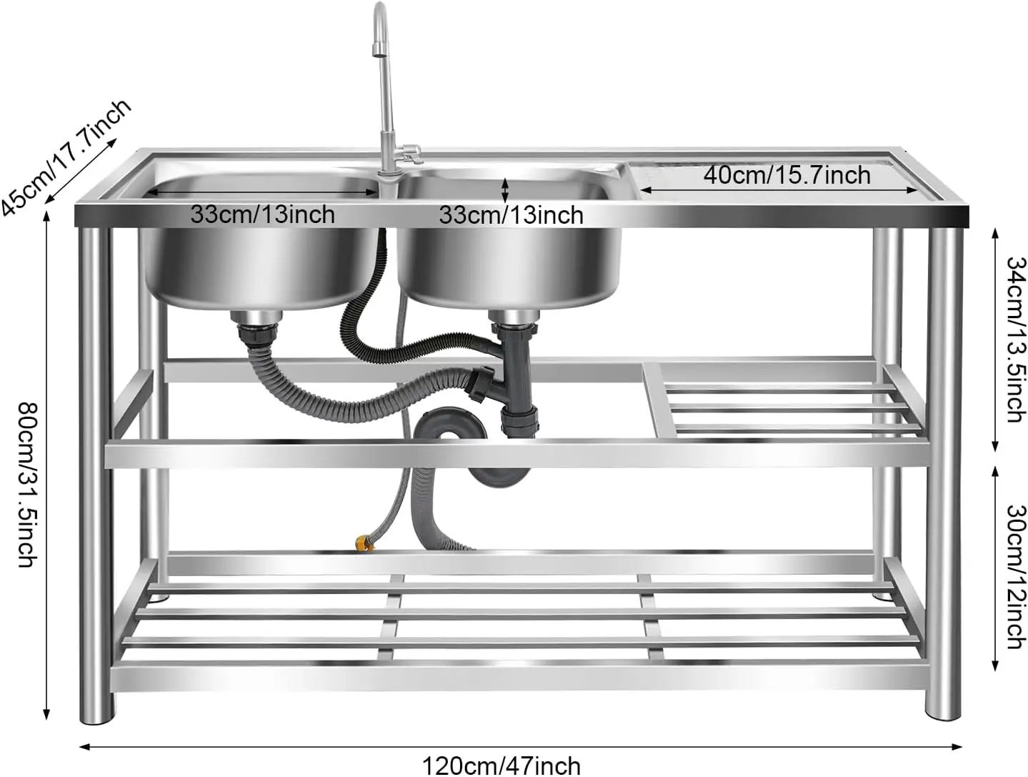 Évier autoportant à 3 niveaux  - Commercial Kitchen Sink avis et prix