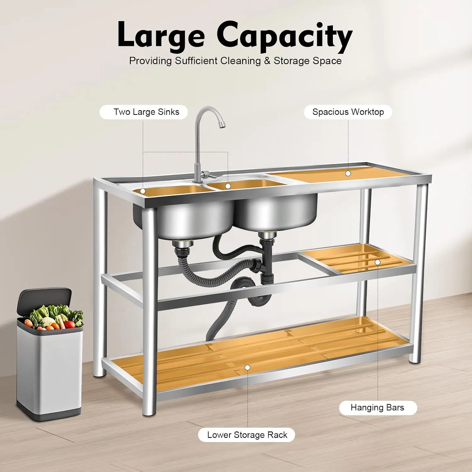Évier autoportant à 3 niveaux  - Commercial Kitchen Sink avis et prix